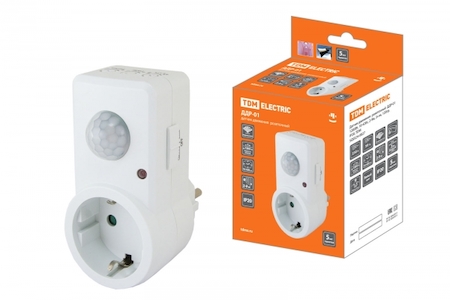 TDM ELECTRIC SQ0324-0027 Датчик движения  розеточный  ДДР-01 1200Вт, 10-420с, 2-9м, 3+лк, 120гр,  IP20, TDM